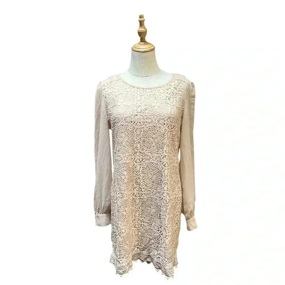 Flying Tomato Cream Crochet Long Chiffon Sleeves Two Piece Dress Size L - Picture 1 of 9